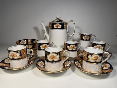 Royal Albert Crown China Imari Kaffeeservice um 1925 Kobaltblau Gold 6 Tassen England