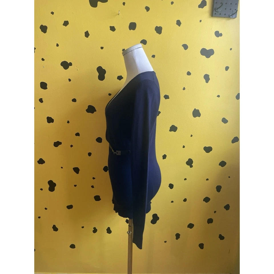 Suéter envolvente tejido para mujer talla M azul marino con cinturón elegante tejido minimalista preppy Foto 4 de 4