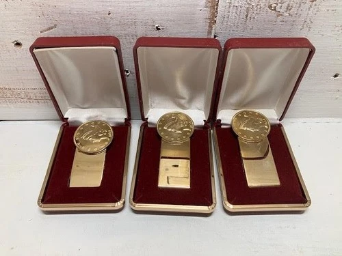 LOT (3) Vintage Kellogg & Co 1854 Liberty Head Gold Color Coin Money Clip CASES