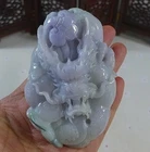 Cert'd Fine Natural Type A Lavender Green Jadeite Jade Big Ruyi Dragon Netsuke