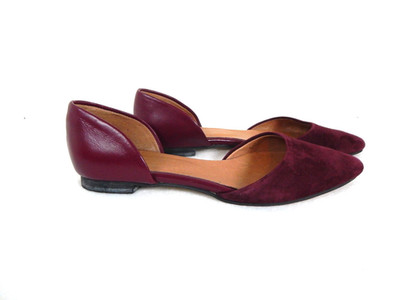 J Jill D'Orsay Ballet Flats, Sz 8.5, Burgundy Suede Toes Smooth Heel