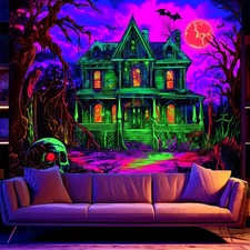 BSFHH Halloween Black Light Tapestry – UV Reactive Glow in the Dark Wall H