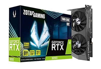 ZOTAC GeForce RTX 3050 8GB GDDR6 Twin Edge OC Graphics Card (ZT-A30500H-10M)