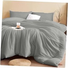 3PCS Gray Comforter Set with 2 Pillowcases, Soft Brushed Queen Solid Grey