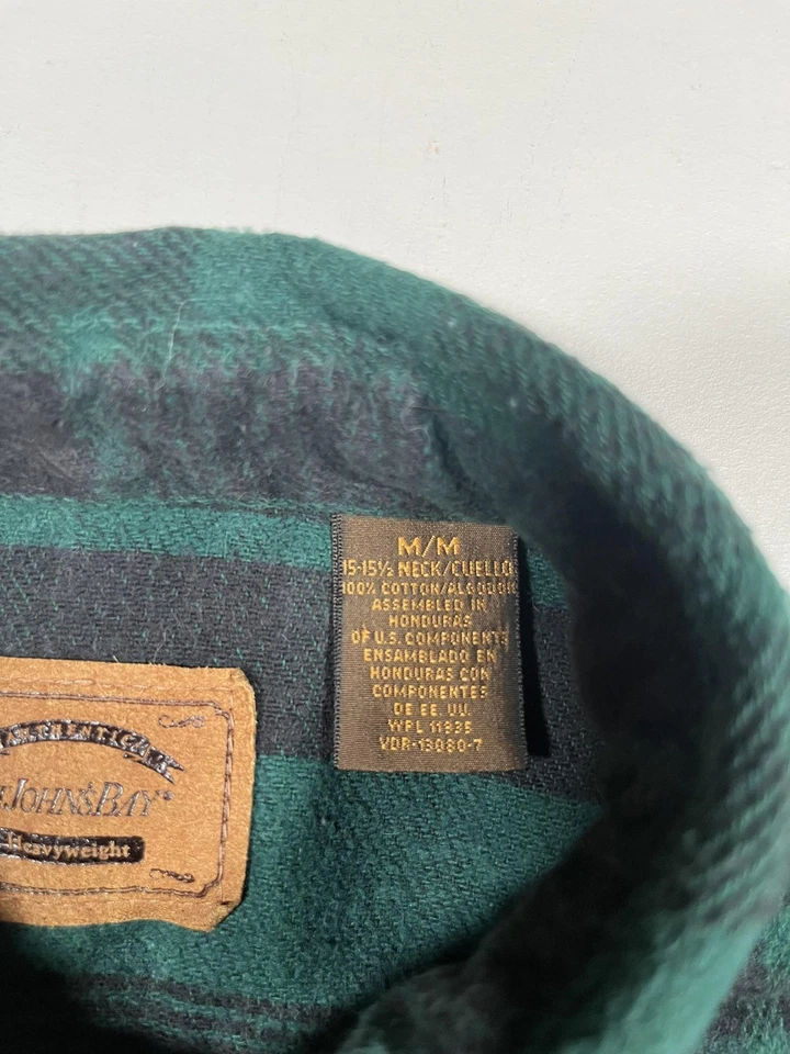 Camisa masculina St Johns Bay verde média preta xadrez flanela algodão pesado - Imagem 3 de 4