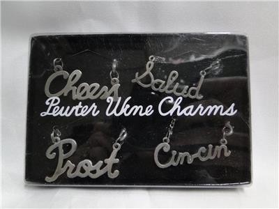 Set Charm Vino Peltro Tripar: Cheers, Salud, Prost e Cin-cin, Nuovo con Scatola - Foto 2 di 8