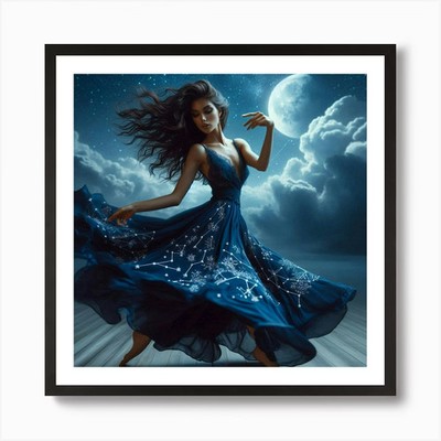 Mond und Sterne 1 Kunstdruck gerahmt Wandbild Poster Leinwanddruck Bild