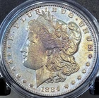 Toned 1884 Philadelphia Morgan Silver Dollar. Beautiful Light Blue Toned Fields