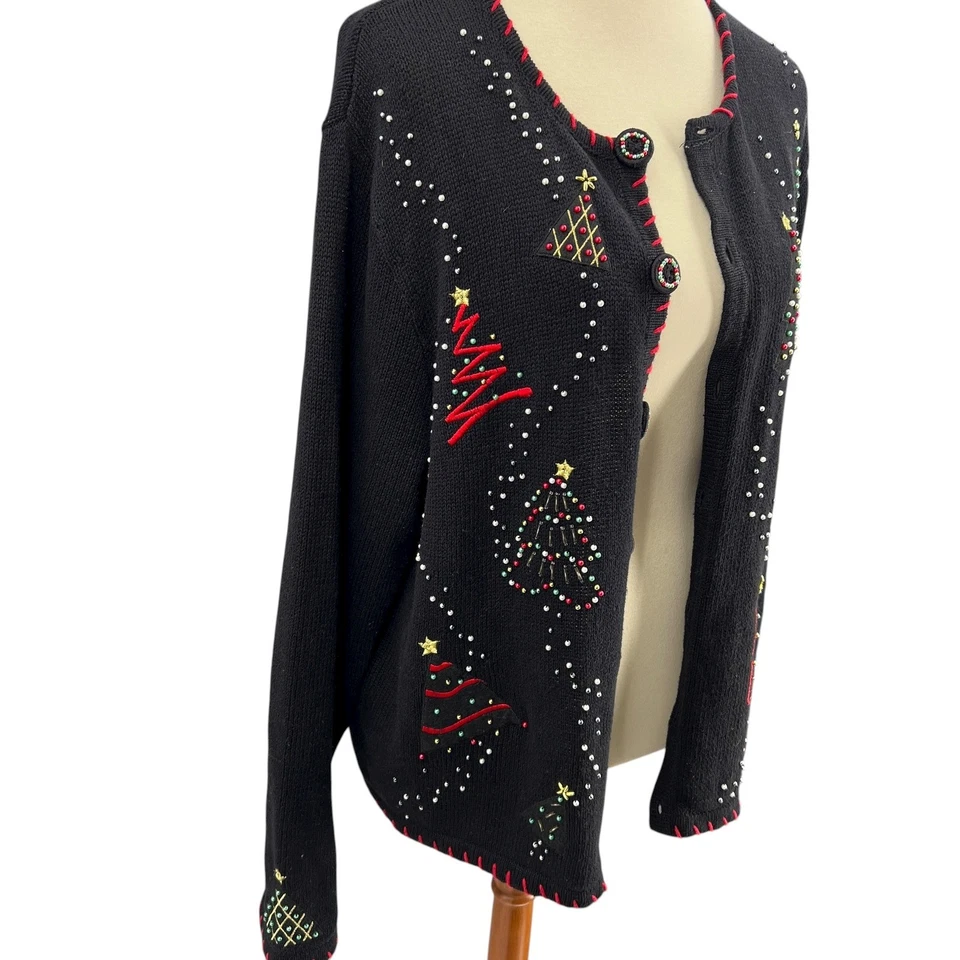 Cárdigan Suéter Navidad Vacaciones Ediciones Básicas Negro Cuentas Detalles XL Foto 3 de 4