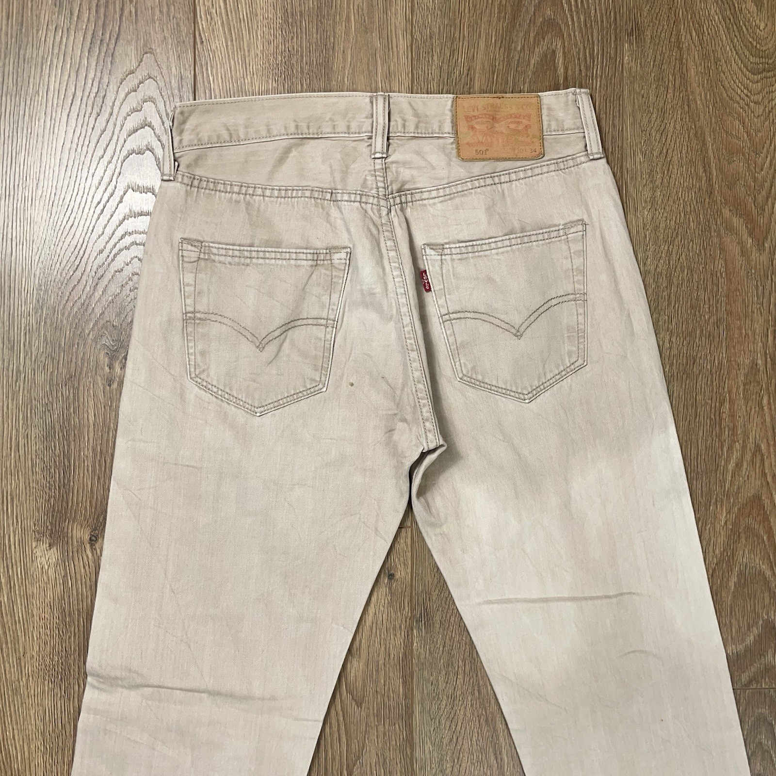Levi's 501 Jeans Mens 30 Waist Straight 30W 34L Off White Denim Cotton Button thumbnail 4