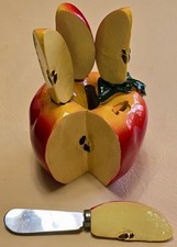 Vintage Novelty Apple Cheese Serving Set with 4 Knives Red Yellow Spreaders 🍎