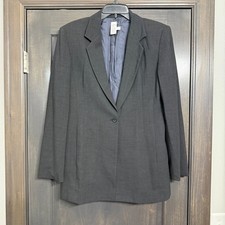 Anne Klein Womens Charcoal Grey Wool Single Button Blazer Size 8 Made in USA
