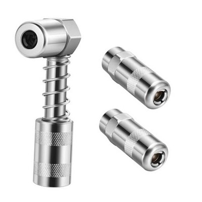 1PC 90 Degree Grease Coupler with 1pcs 90 Degree Adapter + 2 PCS Flat Nozzle