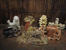 Mixed Lot Chines?  Carved Soapstone Ornament Statue Figural Floral Vases Animal