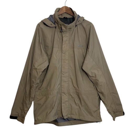 MEC Rain Jacket Mens Large Tall Tan Brown Hooded Waterproof Travel Workwear