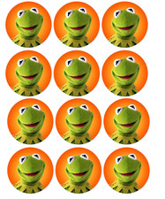 Set of 12 Kermit edible paper cupcake cookie toppers PRE CUT choose size