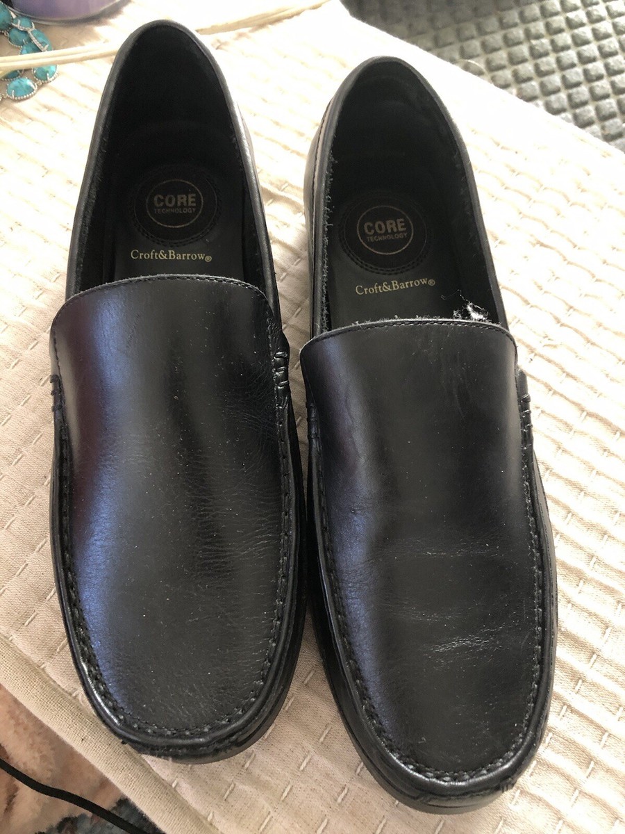 Croft Barrow Shoes Mens 12W Slip On Loafers Black Leather Flats
