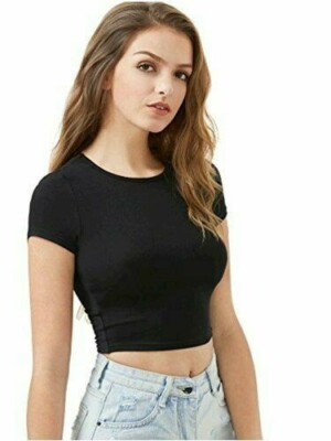 Short Sleeve Scoop Neck Crop Top 