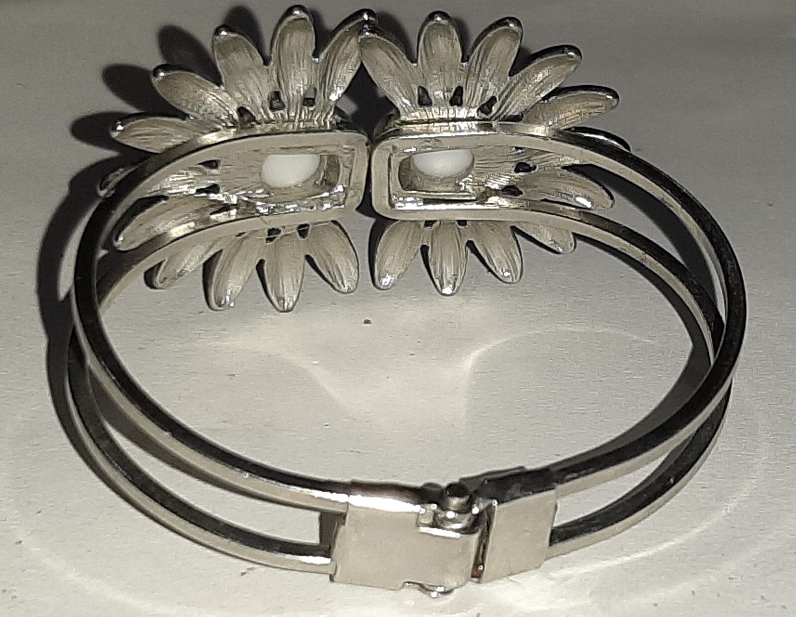 flower silvertone hinge cuff bracelet bangle - image 4