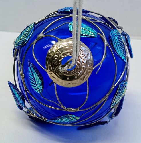 Grande sfera vintage Midwest vetro blu ornamento foglie vetro fiori finestra sfera - Foto 11 di 11