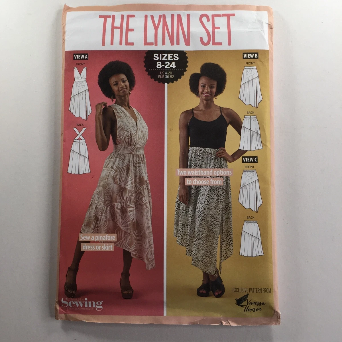 Simply Sewing Lynn Pinafore V Plunge Dress Uneven Skirt Ladies New