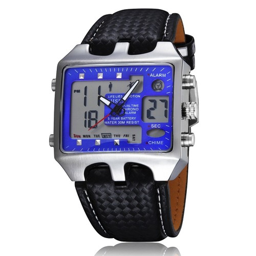 OHSEN Herren Sport Digital Uhren Lederband Analog Quarz Rechteck Armbanduhr - Bild 15 von 24