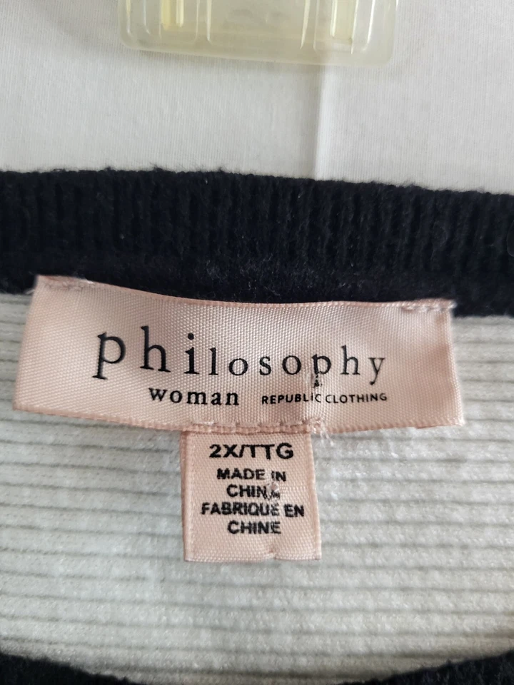 Suéter Philosophy Mujer Talla 2X Negro Blanco Rayas Bloques de Color Manga Ala de Murciélago Foto 4 de 4