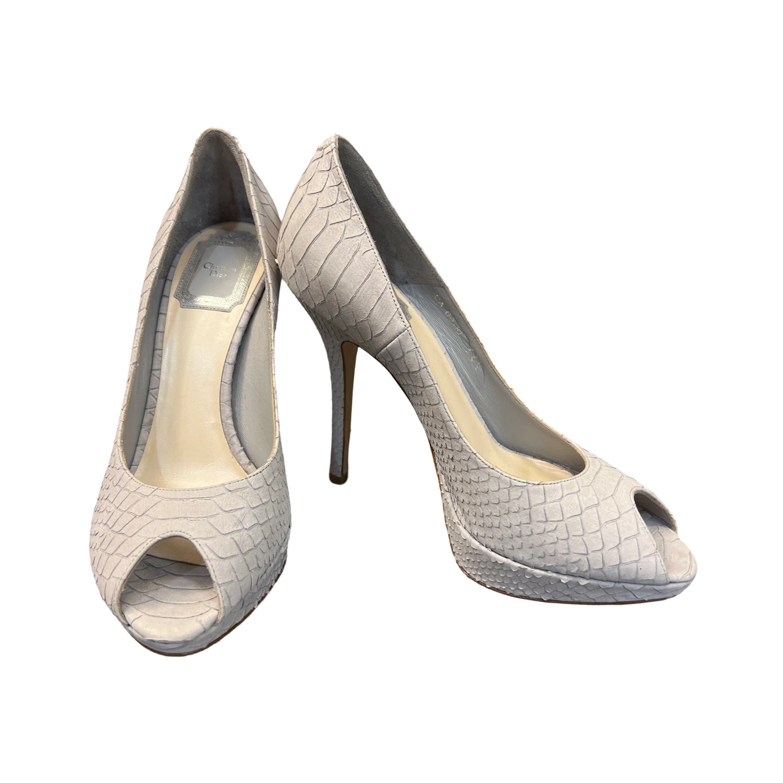 Escarpins plateforme bout ouvert Christian Dior Miss Dior daim peau de serpent pointure 36,5 6,5