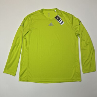 Adidas Running Shirt Mens Size XL Extra Large Yellow Volt Long Sleeve Logo  Tee