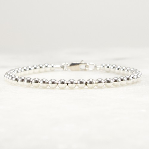 Sterling Silver Bead Bracelet, Chunky Beaded Stacking Silver Bracelet - Picture 3 of 10