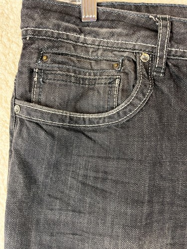 Buffalo Dover Straight Jeans 40 Men’s Black Denim Cotton Whiskered Flap Pockets - Picture 4 of 19