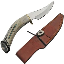 Rite Edge USA Fixed Knife 4.25" Stainless Blade Deer Stag/Turquoise Handle