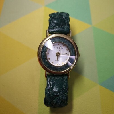 L.A. Express Watch Ladies LAX 323 Beveled Crystal Braided Green Leather Band LA