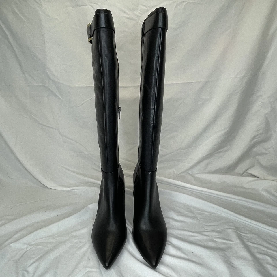 Bota Calvin Klein Glydia 34E7637 de cuero negra punta tacón alto para mujer talla 10 Foto 4 de 4
