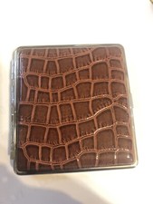 Brown Croc Leather 2-Clip Cigarette Wallet Case Business Credit Card Holder