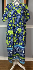 Vtg Fundamentals Small Blue Floral House Dress Duster Lounge Housecoat Robe
