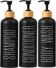 3-Pack 16Oz Refillable Bottles with Pump for Shampoo Conditioner Body Wash Black