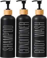 3-Pack 16Oz Refillable Bottles with Pump for Shampoo Conditioner Body Wash Black
