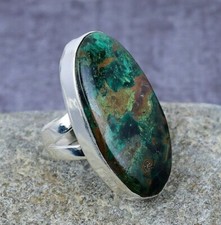 Natural Azurite Malachite Gemstone Handmade 925 Sterling Silver Jewelry Ring