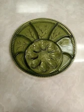 Vintage Indiana Green Glass Deviled Egg Relish Serving Platter 12.75" Inch