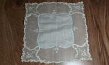 Antique Victorian Bridal Handkerchief Net Lace Hand Embroidery Estate Sale