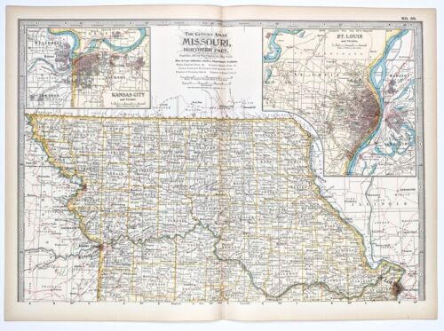 1899 Northern Missouri Map ORIGINAL DATED St Louis Kansas City Fayette RAILROADS - Afbeelding 1 van 7