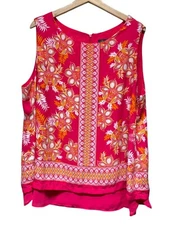 Rose & Olive Women Sz 2X Floral Boho Blouse Pink Orange Sleeveless Chiffon Flowy