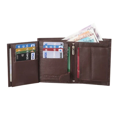 MEN'S RFID LUXURY SOFT BROWN REAL LEATHER WALLET CREDIT CARD HOLDER PURSE 503