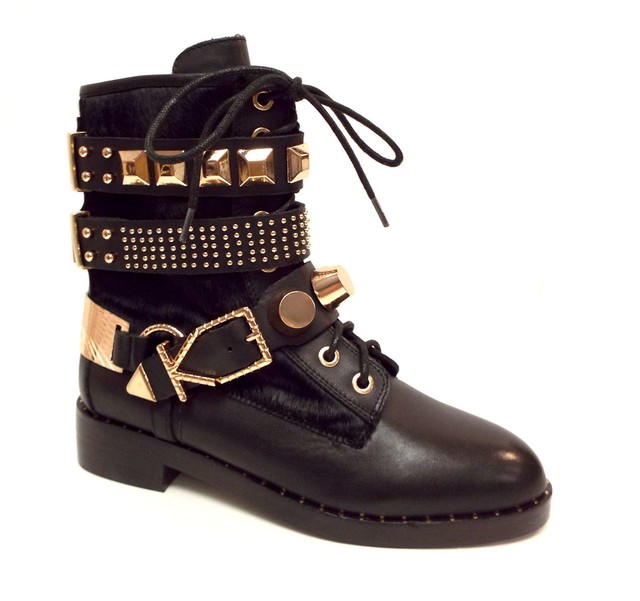 gold studded biker boots