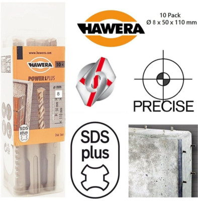 10 x SDS plus Hammerbohrer Betonbohrer Hawera Bosch Set Ø 8 mm L 50 - 110 mm