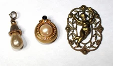 Lot of 3 vintage jewelry findings- cherub stamping, faux pearl charms, etc