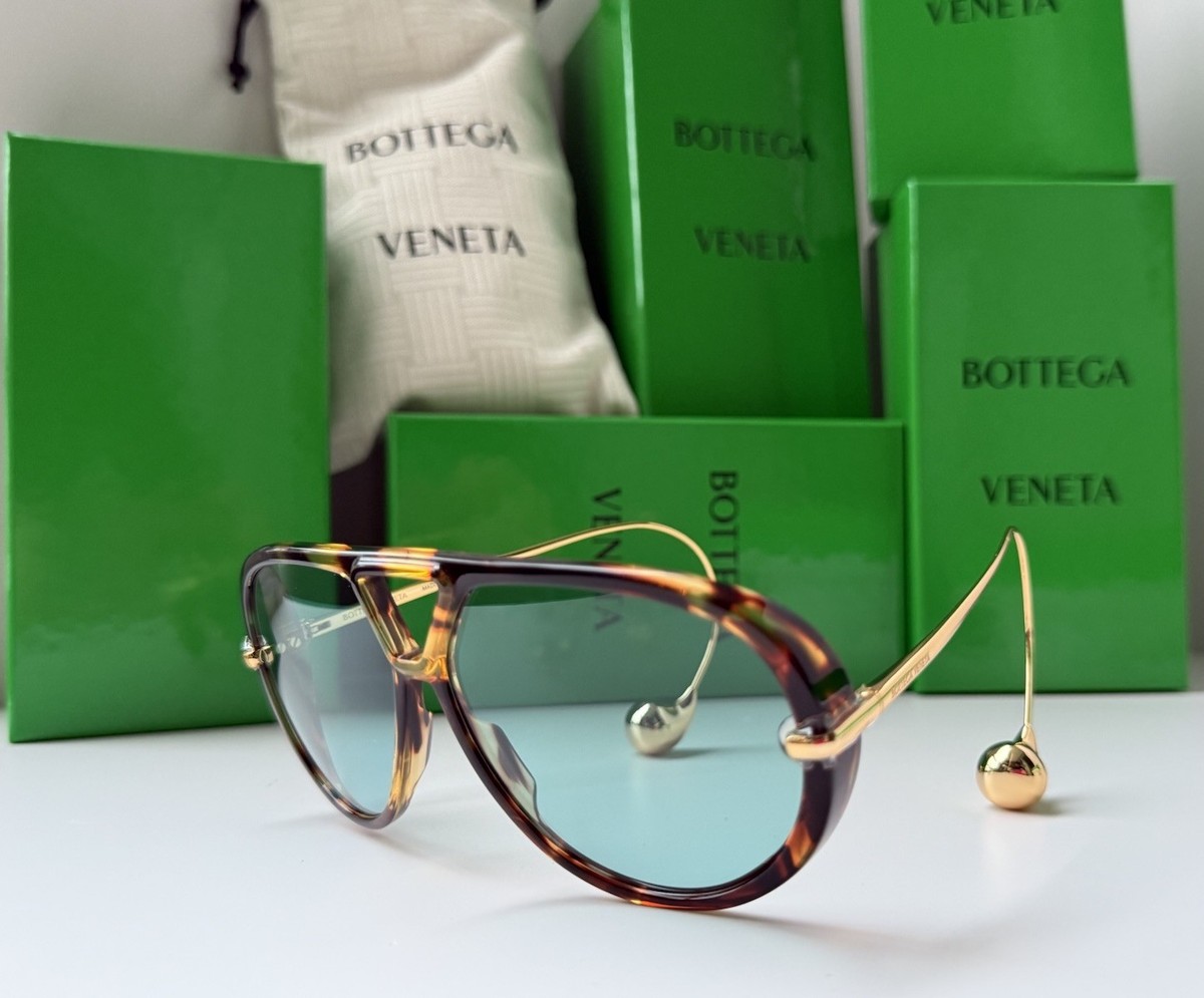 BOTTEGA VENETA BV1273S 007 Havana Gold Green Acqua Earrings