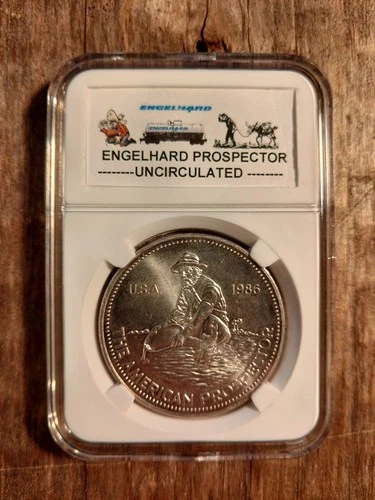 ENGELHARD SILVER. 999 PROSPECTOR RARE LOW MINTAGE 1986 UNCIRCULATED 1 TROY OZ.