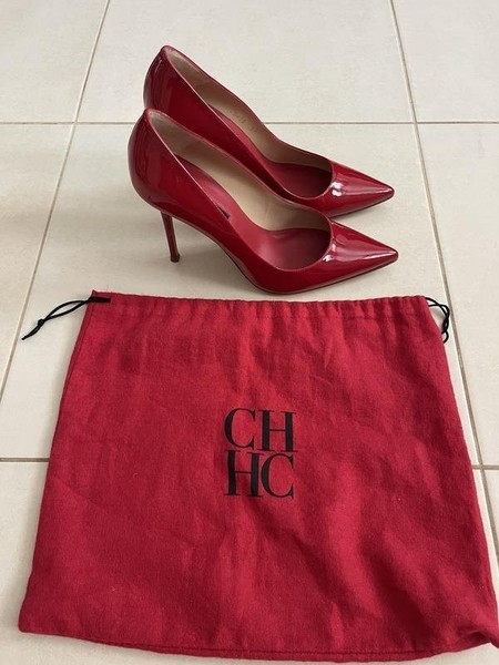 Women Carolina Herrera Heels Burgundy Leather 39